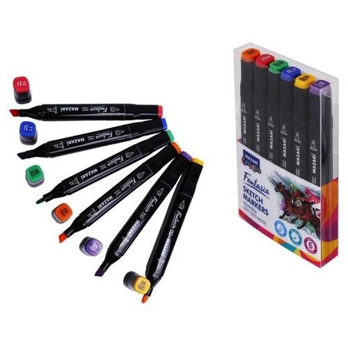 Набор двухсторонних маркеров для скетчинга Mazari Fantasia, 6 цветов Main colors (основные цвета)