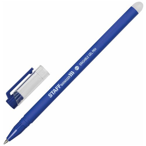 Ручка стираемая гелевая STAFF 'Manager' EGP-656, синяя, прорезиненный корпус, линия письма 0,35 мм, 143656