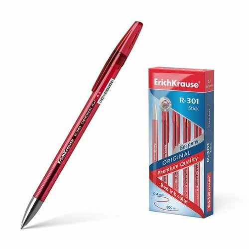 Ручка гелевая ErichKrause R-301 Original Gel, чернила красные, узел 0.5 мм, длина линии письма 600 метров (комплект из 36 шт)