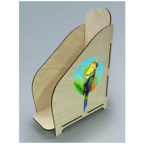 Органайзер лоток, подставка для бумаги, документов деревянная с цветным принтом 1 отделение животные милота птицы попугай - 62