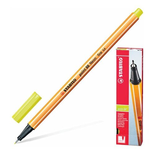 Ручка капиллярная (линер) STABILO 'Point 88', неновая желтая, корпус оранжевый, линия письма 0,4 мм, 88/024 (цена за 1 ед. товара)