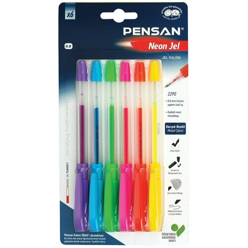 Ручки гелевые Pensan 'Neon Gel', 6 цветов, узел 1 мм, линия письма 0,5 мм (2290/B6)