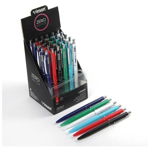 Ручка шариковая, автоматическая, 0.7 мм, Vinson ZERO, цвет стерженя синий (масленный), цвет корпуса микс./В упаковке шт: 36