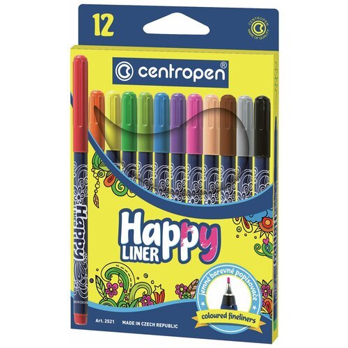 Ручки капиллярные (линеры) 12 цветов CENTROPEN 'Happy Liner', линия письма 0,3 мм, 2521/12, 2 2521 1202 В комплекте: 1шт.