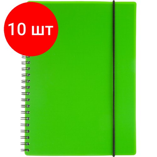 Комплект 10 штук, Бизнес-тетрадь Тетрадь Attache Neon А5 96л кл. спираль, обл. пластик зеленый