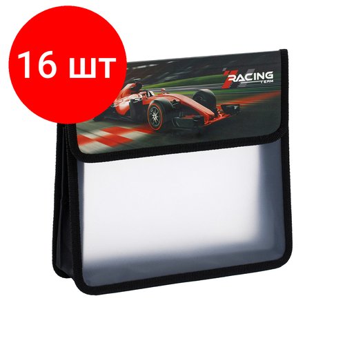 Комплект 16 шт, Папка для тетрадей 2 отделения, А5, ArtSpace 'Racing Team', 230*215*40мм, пластик, на липучке