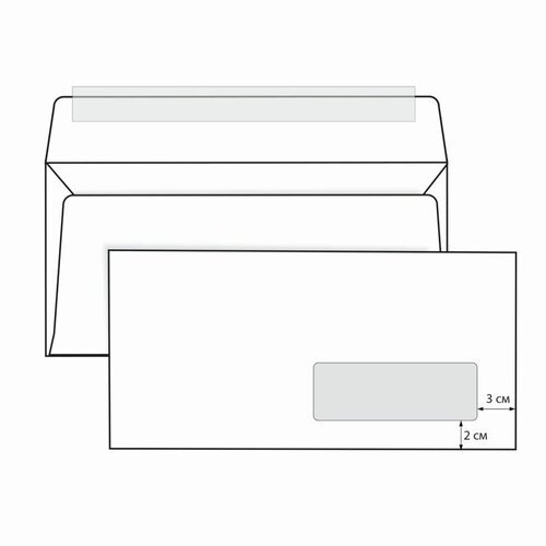 Ряжская печатная фабрика Конверты е65 (110х220 мм) правое окно, отрывная лента, 80 г/м2, комплект 1000 шт.