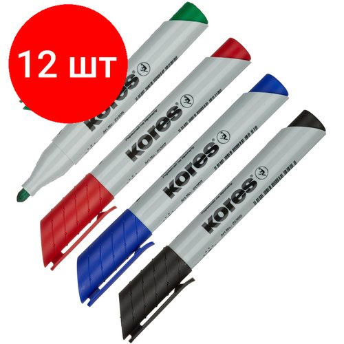 Комплект 12 наб, Набор маркеров для флипчартов по бумаге KORES XF1 набор 4 цв. 21344