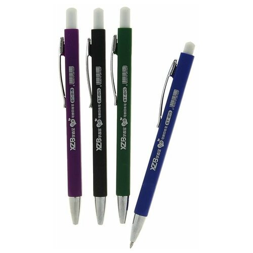 Ручка шариковая со стираемыми чернилами, линия 0,8 мм, автоматическая, стержень синий, прорезиненный квадратный корпус, микс, 40 штук
