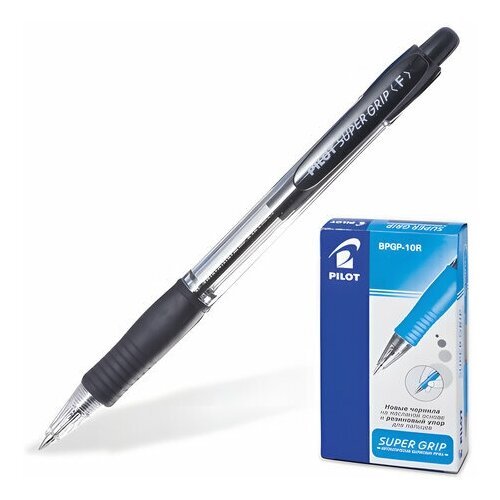 Ручка шариковая масляная автоматическая с грипом PILOT 'Super Grip', черная, узел 0.7 мм, линия письма 0.32 мм, BPGP-10R, BPGP-10R-F