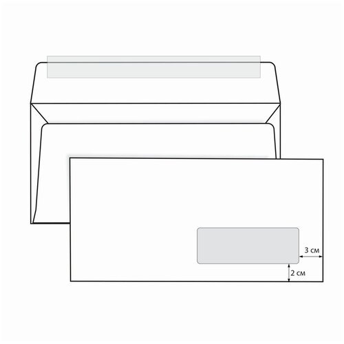 Конверт почтовый ряжская печатная фабрика Е65 (110х220 мм), комплект 1000 шт, правое окно, отрывная лента, 80 г/м2