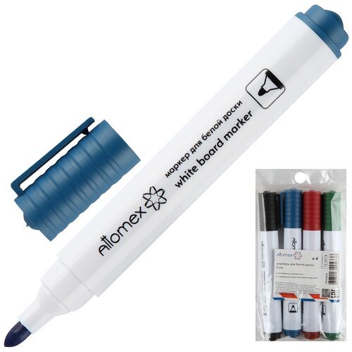 Набор маркеров для белой доски 'Attomex' 4шт, зеленый, красный, синий, черный. 5мм \ набор маркеров