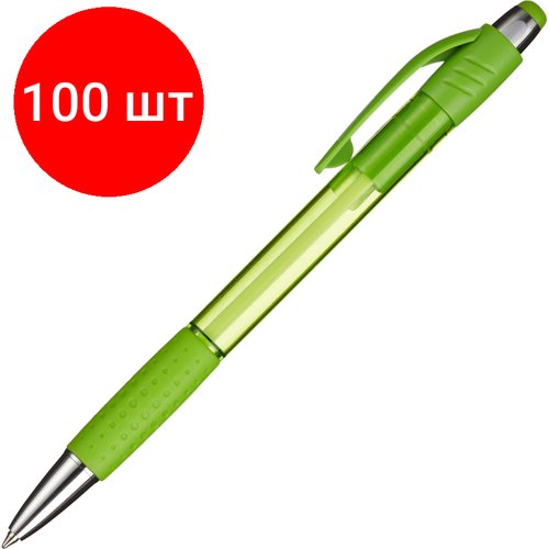 Комплект 100 штук, Ручка шариковая автомат. Attache Happy, зеленый корп, син, масл, манж