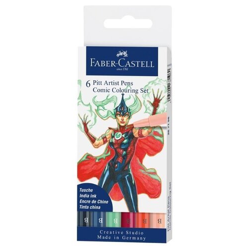 Набор капиллярных ручек Faber-Castell 'Pitt Artist Pens Comic Colouring Brush', ассорти, 6 шт., плас, цена за штуку, 294997