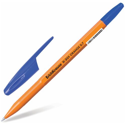 Ручка шариковая ERICH KRAUSE 'R-301 Orange', синяя, корпус оранжевый, узел 0,7 мм, линия письма 0,35 мм, 43194