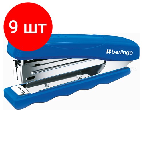 Комплект 9 шт, Степлер №10 Berlingo 'Comfort' до 16л, пластиковый корпус, синий