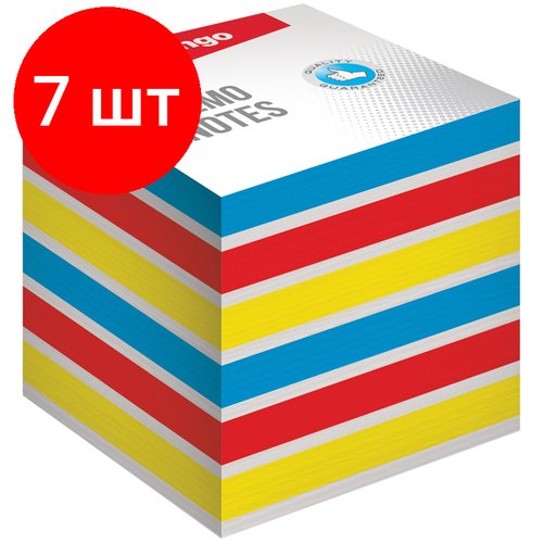 Комплект 7 шт, Блок для записи на склейке Berlingo 'Rainbow' 8*8*8см, цветной