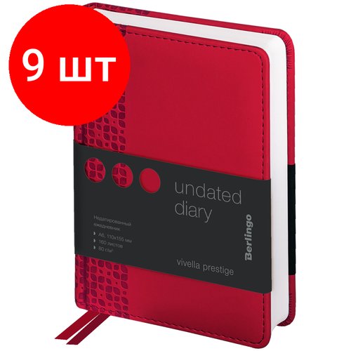 Комплект 9 шт, Ежедневник недатированный, А6, 160л, кожзам, Berlingo 'Vivella Prestige', красный