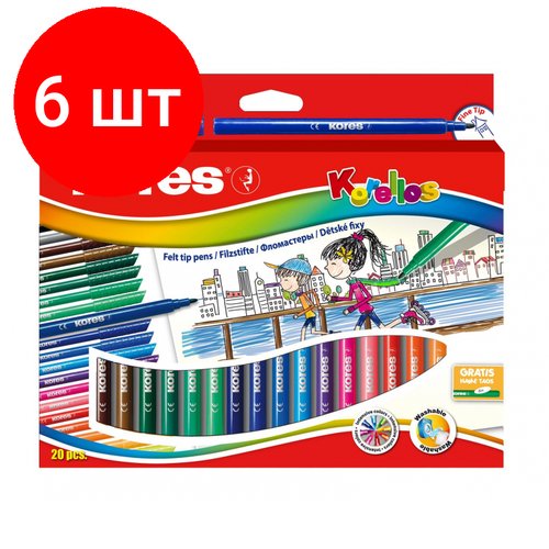 Комплект 6 наб, Фломастеры KORELLOS Kores 24 цвета, в картонной коробке с подвесом, 29014
