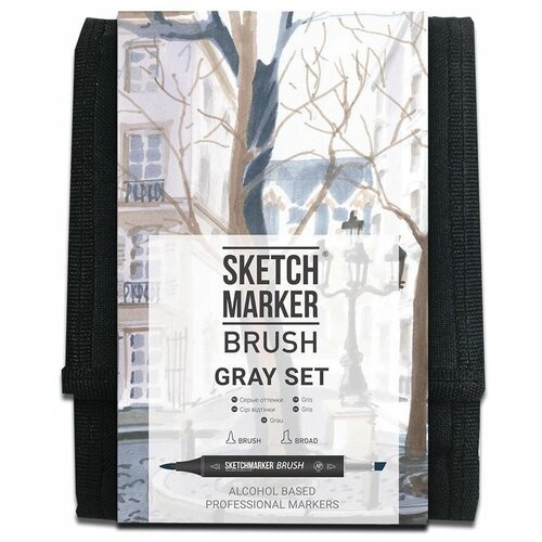 SketchMarker Набор маркеров Brush Gray Set, серый, 12 шт.