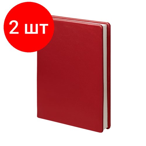 Комплект 2 штук, Ежедневник недатированный Golland gloss, А5, 160 л, красный, нат. кожа