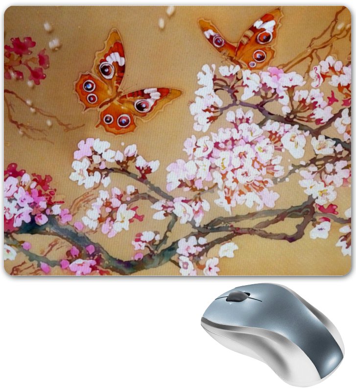 Printio Коврик для мышки Бабочки на цветущей вишне.