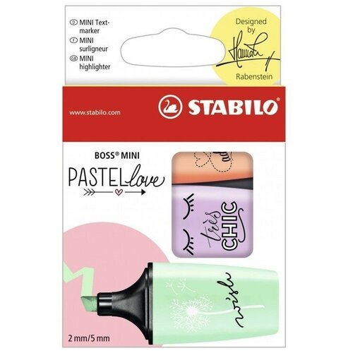 Stabilo Набор маркеров-выделителей 'Boss Mini Pastellove', 3 цвета, мятный, лавандовый, персиковый