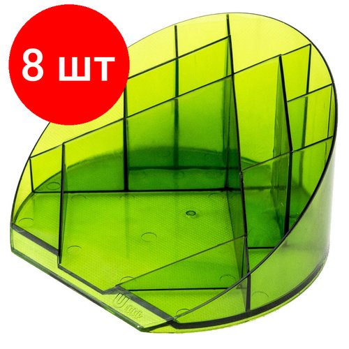 Комплект 8 штук, Подставка-органайзер Attache Яркий офис 12 отделений прозрачная зеленая