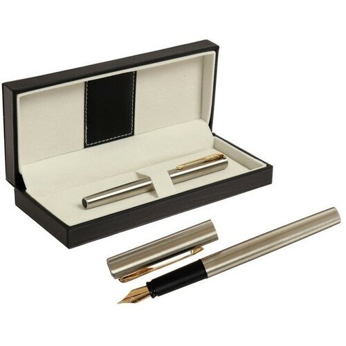 Ручка подарочная перьевая в кожзам футляре ПБ VXL, корпус серебро с золотом