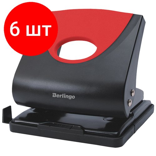 Комплект 6 шт, Дырокол Berlingo 'Office Soft' 30л, пластиковый, красный, с линейкой