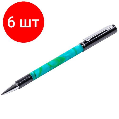 Комплект 6 шт, Ручка шариковая подарочная Berlingo 'Fantasy' синяя, 0.7мм, корпус: бирюзовый акрил