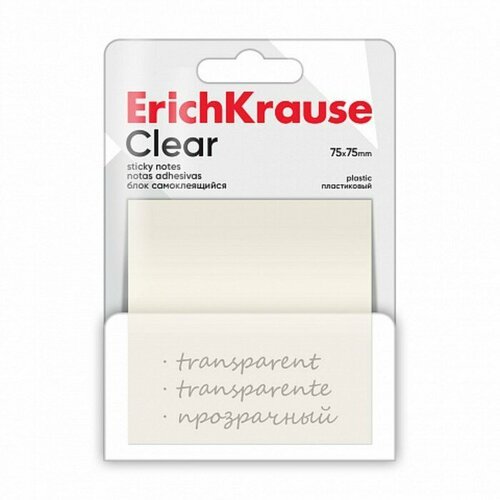Блок с липким краем пластиковый 75х75 мм, ErichKrause 'Clear', 50 листов, прозрачный