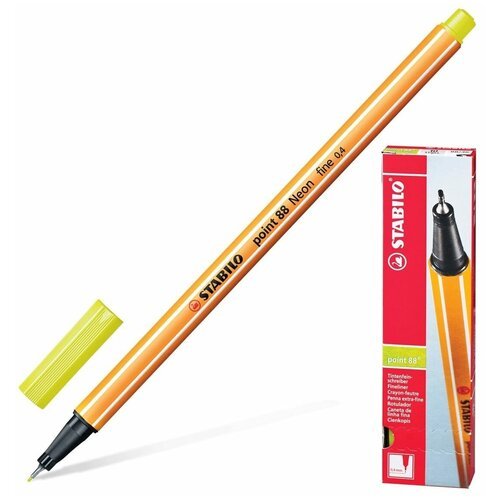 Ручка капиллярная Stabilo Point, корпус оранжевый, толщина письма 0,4 мм, неон желтая (88/024)