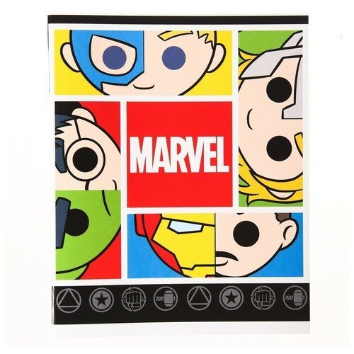 Тетрадь 48 листов в клетку, картонная обложка 'Marvel', Мстители