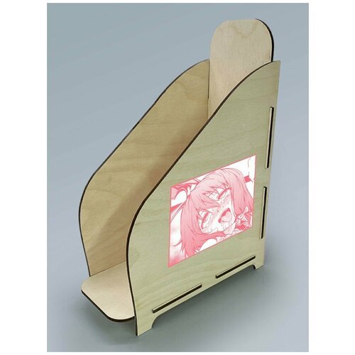 Органайзер лоток, подставка для бумаги, документов деревянная с цветным принтом 1 отделение аниме ахегао мемы - 8