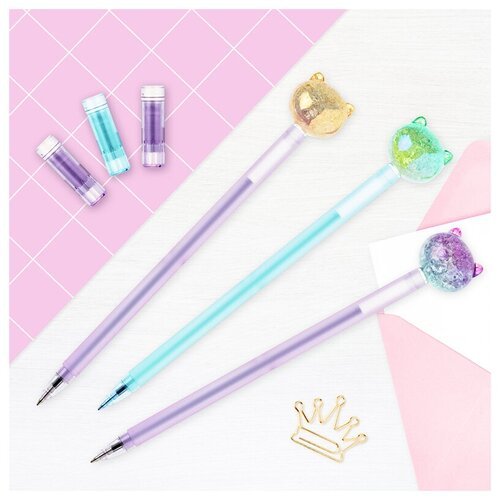 296411 Ручка шариковая MESHU 'Cute Cats' синяя, 0,7мм, перламутр, софтач, ассорти