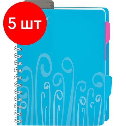 Комплект 5 штук, Бизнес-тетрадь А5.140 л, пласт обл, с разд, спир, ATTACHE FANTASY, голуб