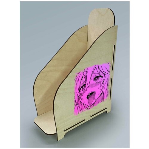 Органайзер лоток, подставка для бумаги, документов деревянная с цветным принтом 1 отделение аниме ахегао мемы - 9