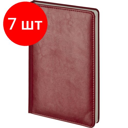 Комплект 7 штук, Ежедневник недатированный бордо, А5, 143х210мм, 160л, ATTACHE Priority