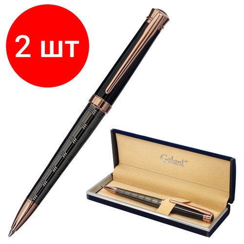 Комплект 2 шт, Ручка подарочная шариковая GALANT 'COLLAGE', корпус черный/металлический, детали розовое золото, узел 0.7 мм, синяя, 143507