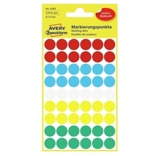 Avery Zweckform Этикетки-точки, 12 мм, 270 шт. (3088) многоцветный 73 г/м² 160 мм 90 мм 270 листов