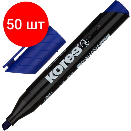 Комплект 50 штук, Маркер перманентный KORES синий 3-5 мм скошенный наконечник '20953