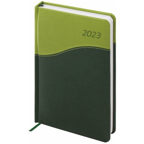 Ежедневник датированный 2023 А5 138x213 мм BRAUBERG 'Bond', под кожу, зеленый/салатовый