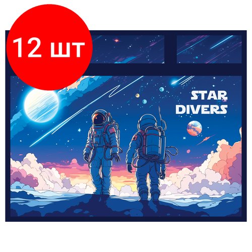 Комплект 12 шт, Папка с ручками А4 ArtSpace 'Star divers', пластик, на молнии, 75мм