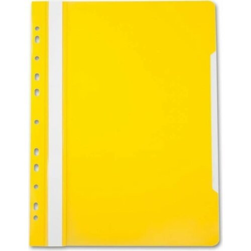 Скоросшиватель Бюрократ с прозрачным верхним листом и перфорацией, А4, желтый (в упаковке 20 штук)