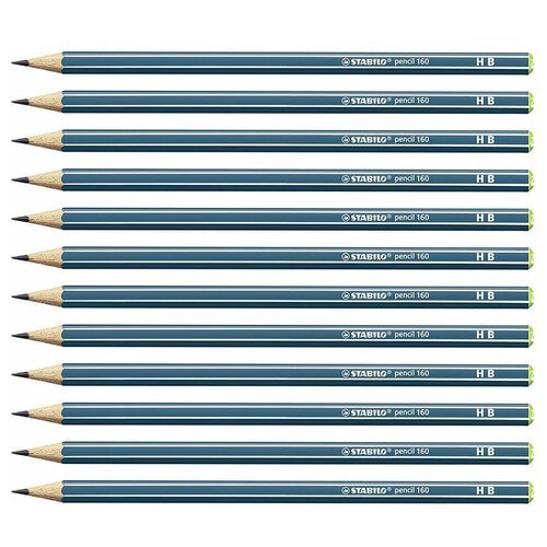 Карандаш чернографитный простой HB STABILO Pencil, синий корпус (12шт)