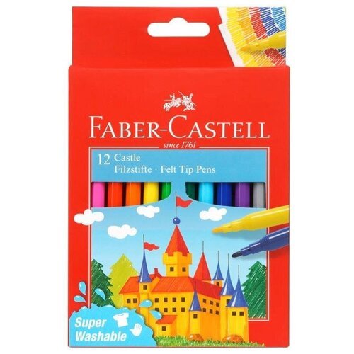 Комплект 6 наб, Фломастеры Faber-Castell Замок, 12цв, смываемые, картон, европодвес,554201