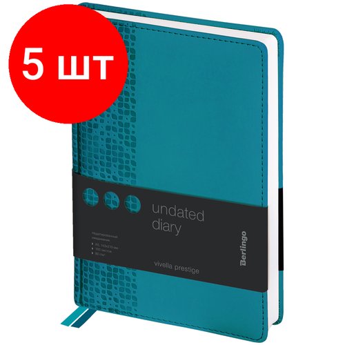 Комплект 5 шт, Ежедневник недатированный, А5, 160л, кожзам, Berlingo 'Vivella Prestige', аквамарин