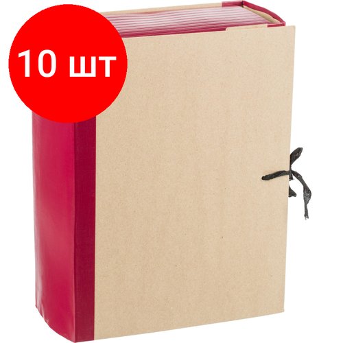 Комплект 10 штук, Папка архивная Attache Economy 120мм крафт/бумвинил 4 завязки, бордовая