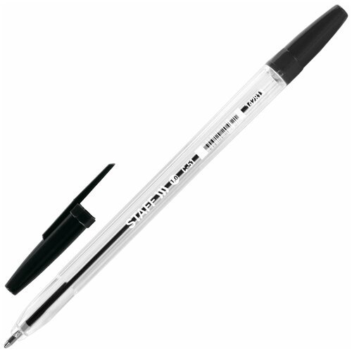 STAFF Ручка шариковая staff c-51, черная, корпус прозрачный, узел 1 мм, линия письма 0,5 мм, 142813, 100 шт.